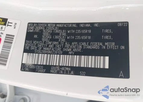 2022 Toyota Highlander Xle from USA, damaged, VIN 5TDGZRBH9NS239109